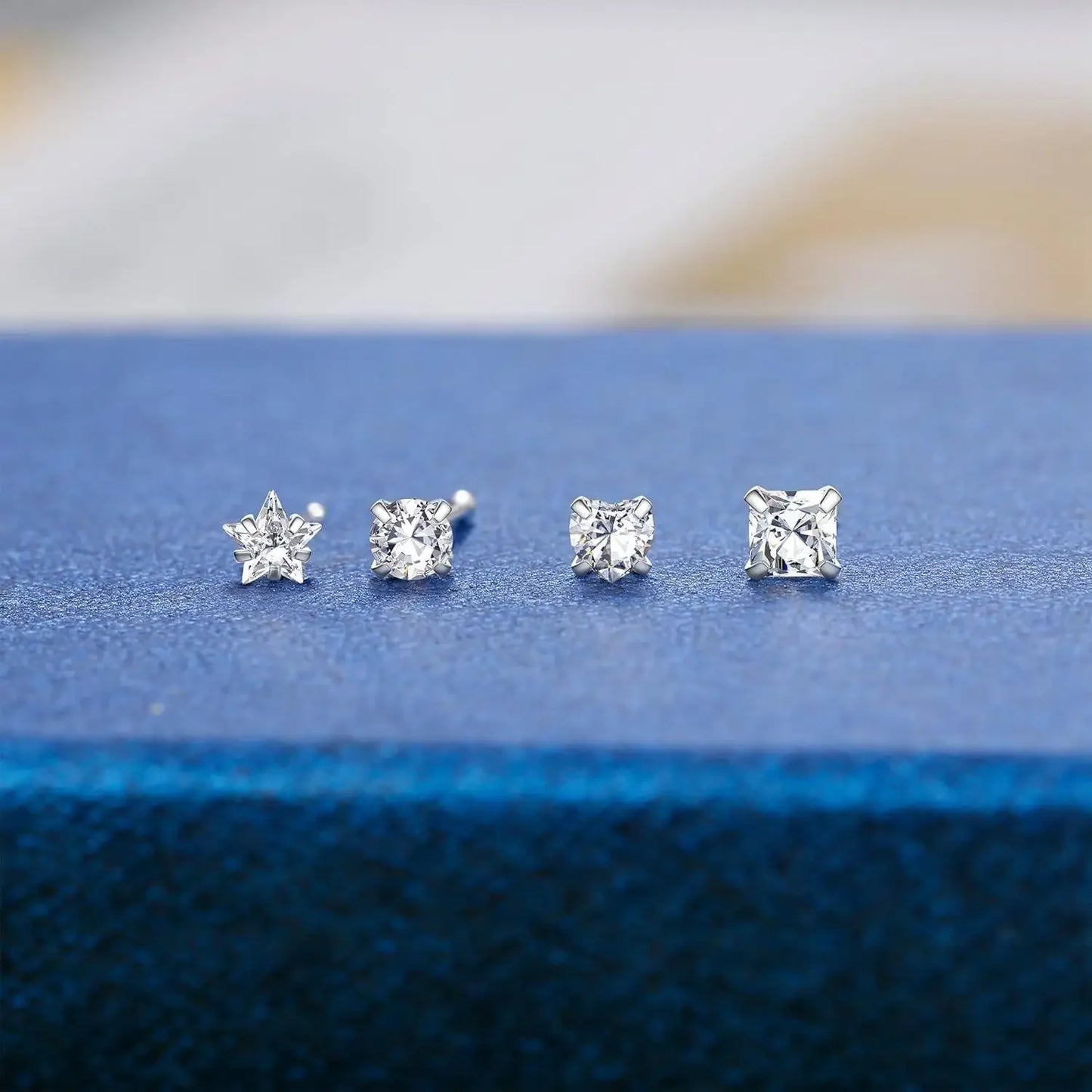 Fansilver 8Pcs 22G 925 Sterling Silver Nose Earring Rings Studs Tiny 3mm Assorted Shapes CZ Inlaid Nose Body Piercing Jewelry