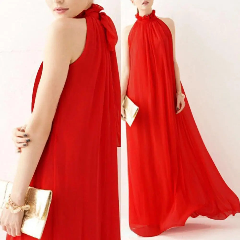Halter Neck Dress Lace Up Elegant Sleeveless Club Party Dress Sexy Ruffled Evening Party Maxi Dress Prom Gown Beach Dresses