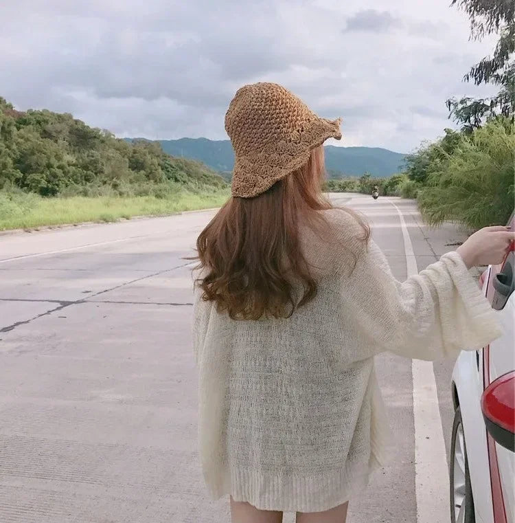 Women's Y2K Korean Cropped Cardigan - Loose Knit Summer Cover-Up for Beach Outfits & Casual Layers