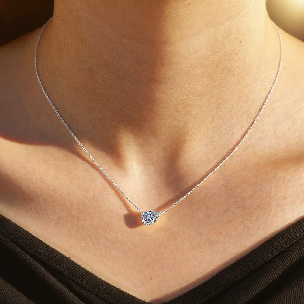EWYA ペアカット 1/2CT ソリティア モアサナイト ペンダント ネックレス レディース メンズ 925 シルバー ウォータードロップ ラボダイヤモンド GRA認定 ネックチェーン