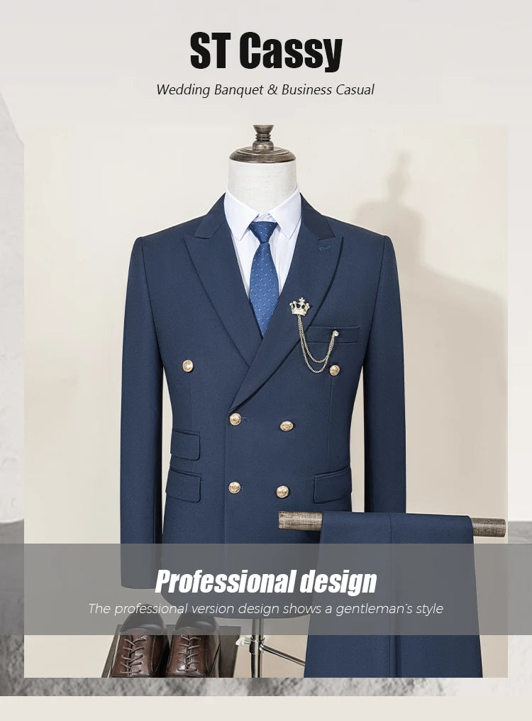 ST Cassy High Quality Men's Suit black Fashionable and Casual Slim Fit Male Groom Wedding Blazers Party Dress Jacket Coat Pants