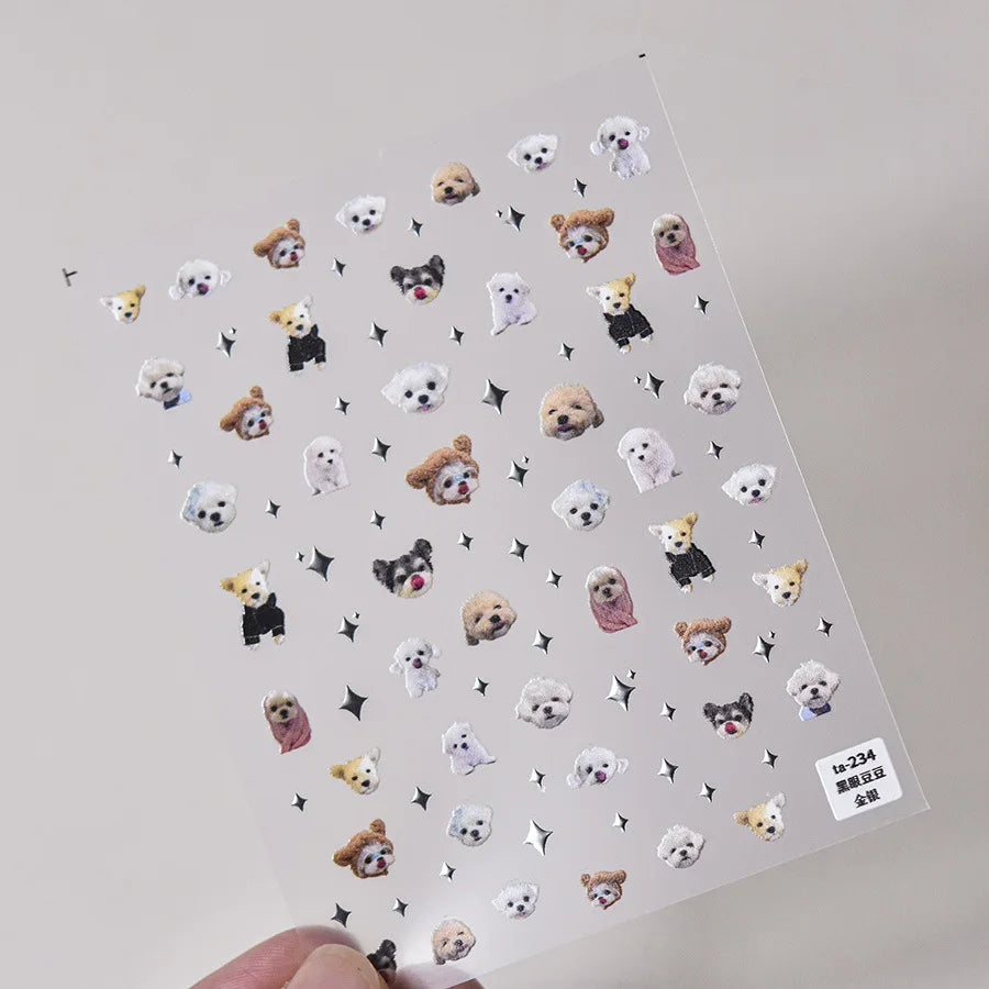 愛らしい犬猫動物ウサギ3Dソフトエンボスレリーフ自己接着ネイルアートステッカーかわいいかわいい子犬子猫スターマニキュアデカール