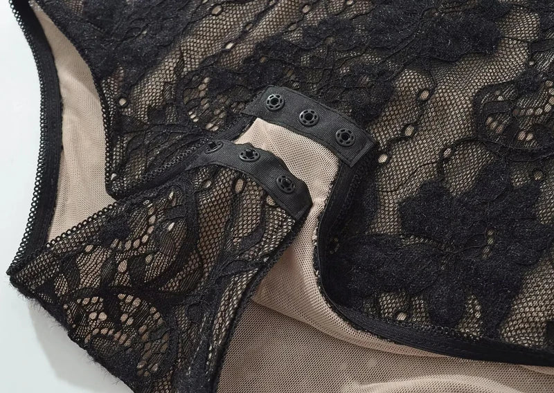 Women's Tank Double Layer Lace Bodysuit With Low Back Detail