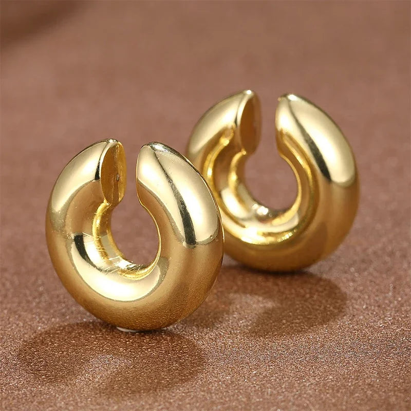 Gold Color Metallic Ear Loops For Women Simple Cool Style Irregular Geometric Ear Buckle Personalized Party HooP Earring Jewelry