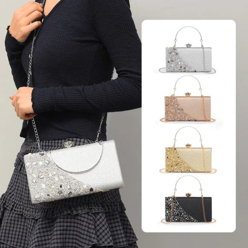 Luxury High Design Women Evening Bag Brand Party Banquet Glitter Bag For Ladies Wedding Clutch Handbag Shoulder Bag Chain Bolsas
