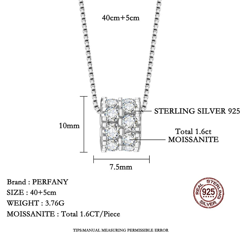 PERFANY 1.6CT Moissanite Necklace for Women S925 Pure Silver Spherical Laboratory Diamond Pendant Luxury Party Jewelry Gift
