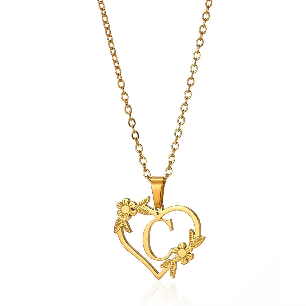 Initial Letter Stainless Steel Pendant Necklace for Women Fashion Gold Color Chain A-Z Alphabet Clavicle Necklaces Jewelry Gift
