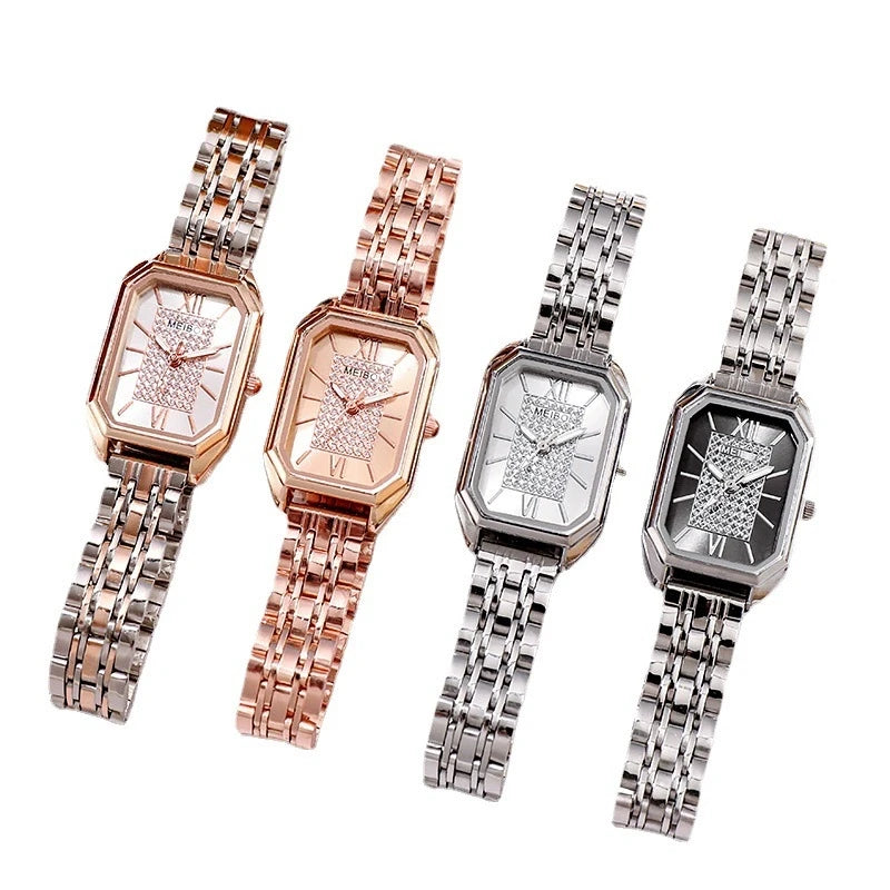高級レディース腕時計 ファッション 長方形 レディース スチールバンド クォーツ腕時計 Reloj Mujer Relogio Feminino 女の子用時計 ギフト