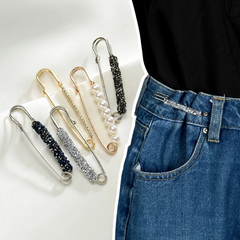 2Pcs Women's Brooch Tighten Waist Brooches for Women Skirt Pants Jeans Adjustable Waist Clip Crystal Pins Clothing Accessories