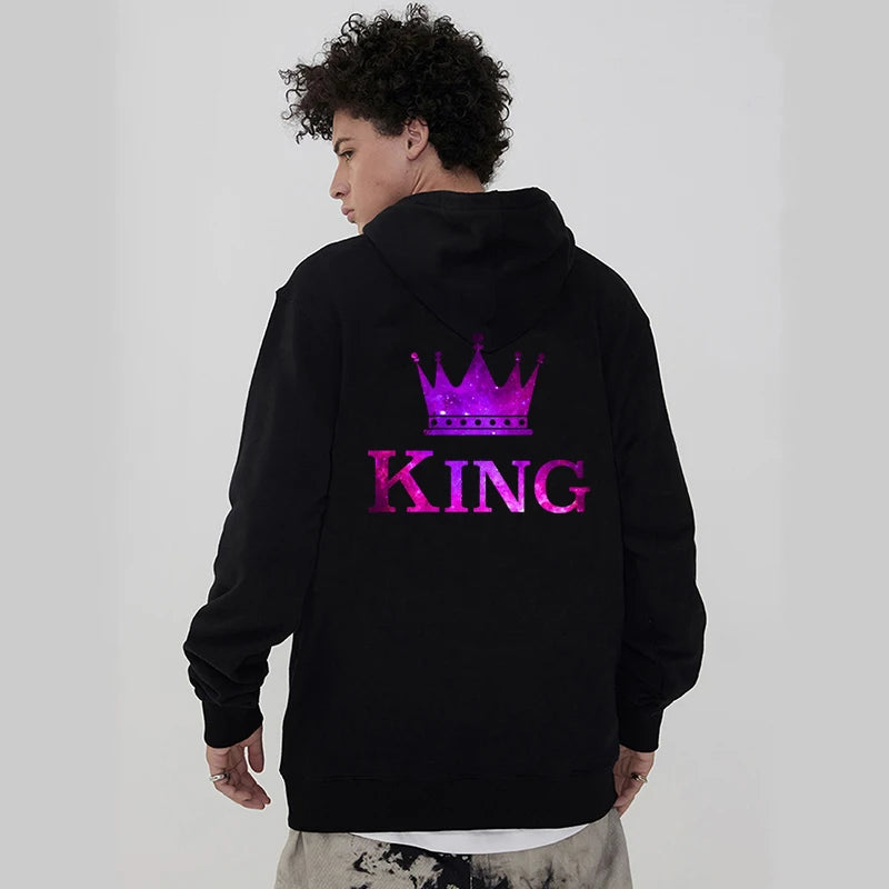Couple Hoodies King Queen Printed Sweatshirt Starry Sky Style Lovers Sudaderas Fashion Long Sleeve Women Men Hoodies Tracksuits