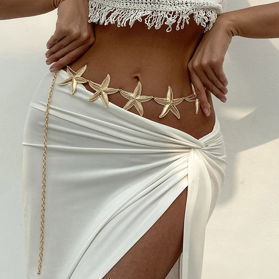 IngeSight.Z Fashion Charm Gold Color Sea Starfish Waist Belly Chain For Women Sexy Summer Beach Body Chain Jewelry Accessories
