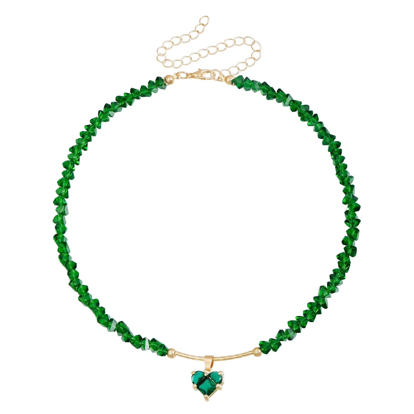 Fashion Heart Beaded Necklace for Women Boho Elegant Irregular Crystal Chain Y2K Choker Exquisite Party Gift Jewelry Accessories
