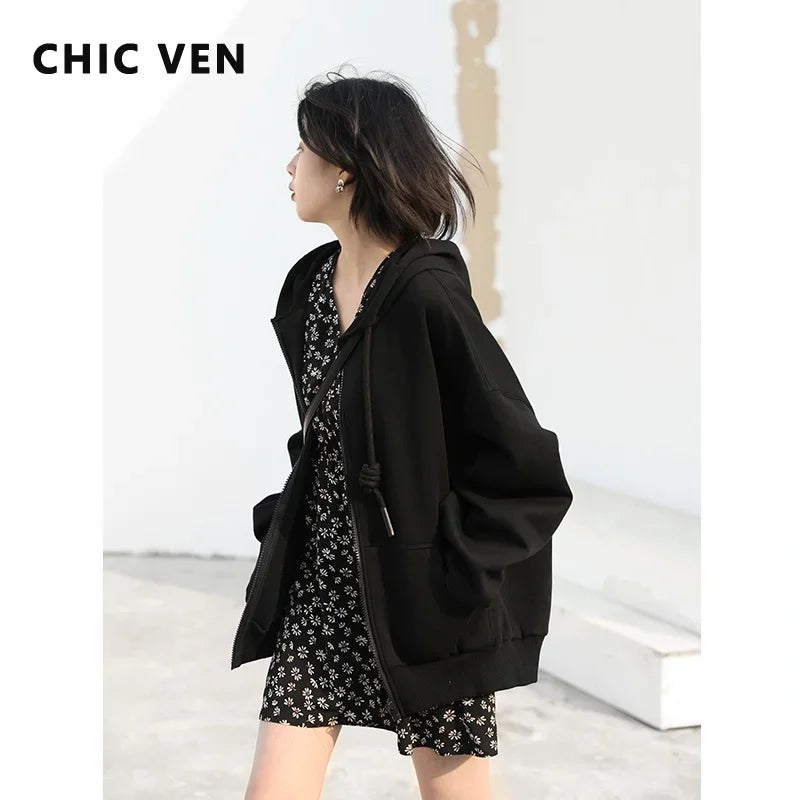 CHIC VEN Women's Hoodies Sweatshirts Casual Loose Sports Women Jackets Streetwear Female Coat Fashion Tops Spring Autumn 2022