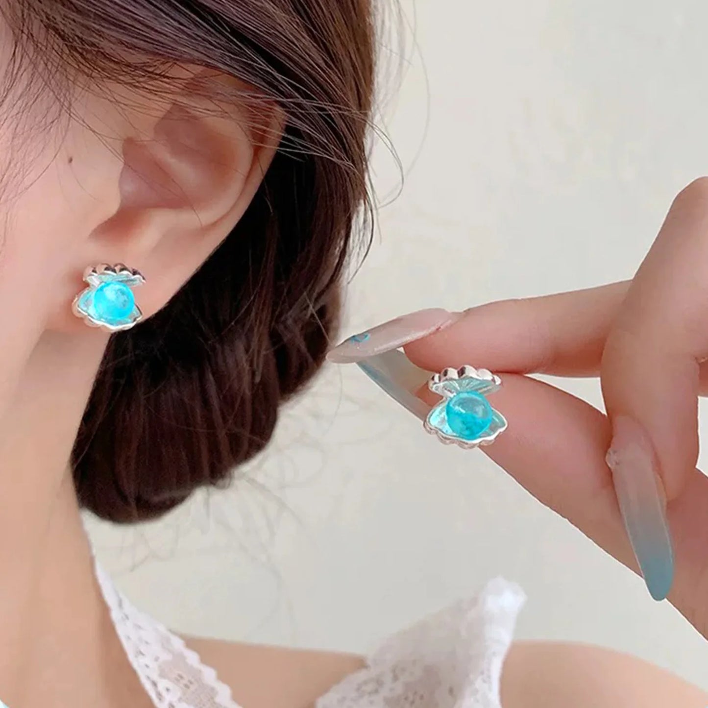 Fashion Shell-shaped Stud Earrings Blue Color Earrings for Women Ear Studs Sweet Girls Fashion Jewelry Party Gifts