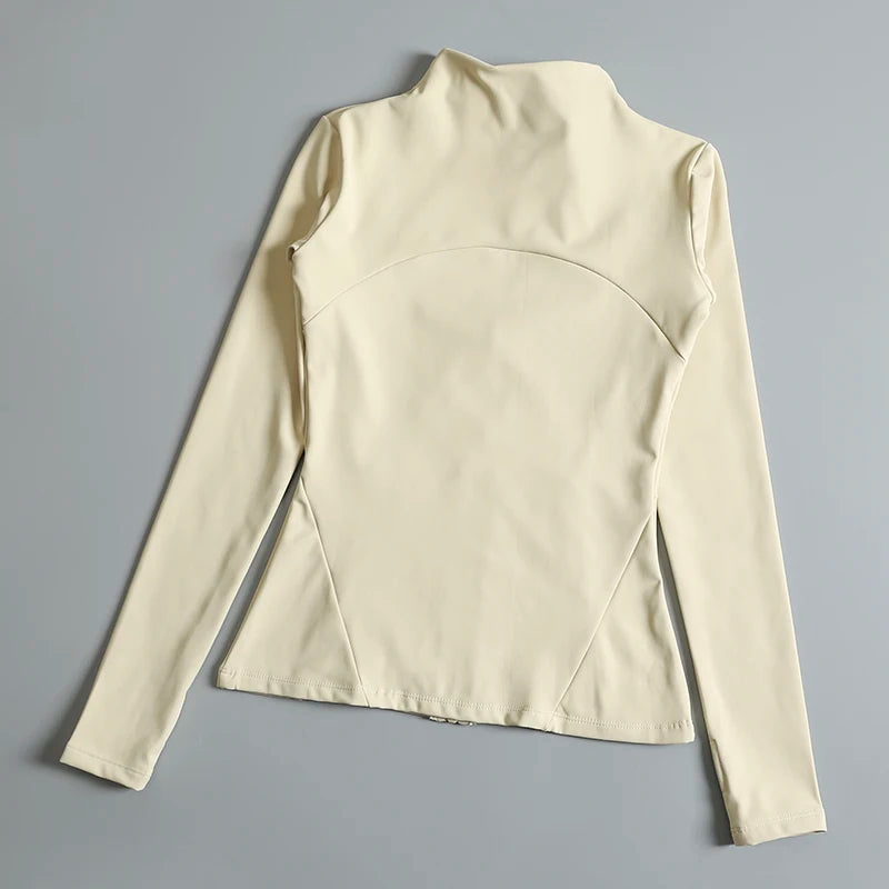 New yoga wear ladies coat round high elastic loose exercise yoga fitness long sleeve stand-up collar yoga tops