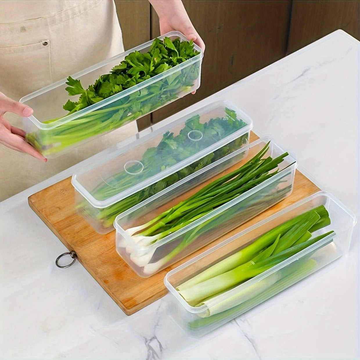 4 Pcs Long Rectangular Food Storage Containers, Plastic Reusable Refrigerator Organizer Boxes Kitchen Accessories
