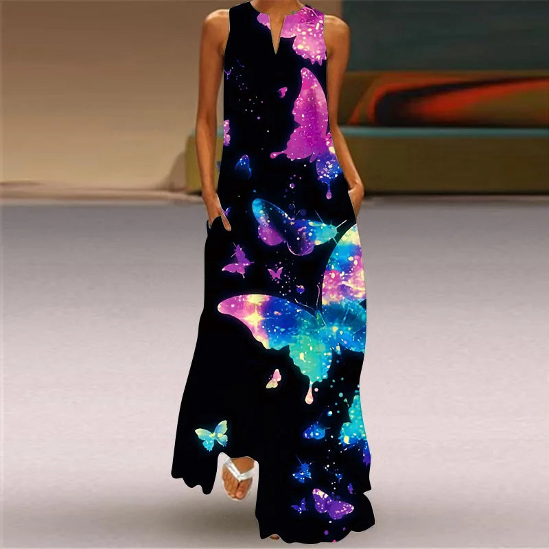 Summer Sexy Maxi Dresses Women Sleeveless V-Neck Robe Party 2025 Retro Loose Beach Vestidos Y2k S-5XL