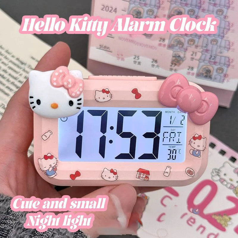 Hello Kitty Mini Night Light Alarm Clock Cute Timer Multi Functional Portable Desk Clock Birthday Gift Holiday Gift
