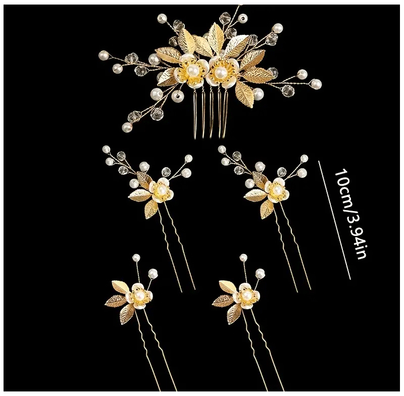 5 Pcs Crystal Luxury Hair Accessories Set Sweet Romantic Women's Bride Party Wedding Accessories Jewelry Hair Clip Hair Comb Set