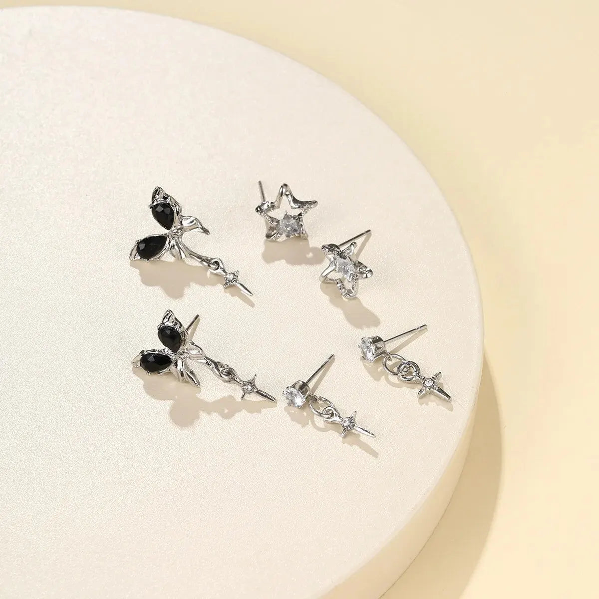 Goth Black Butterfly Crystal Star Earring Set For Women Girl Vintage Aesthetic Heart Stud Earring Trendy Y2K Jewelry