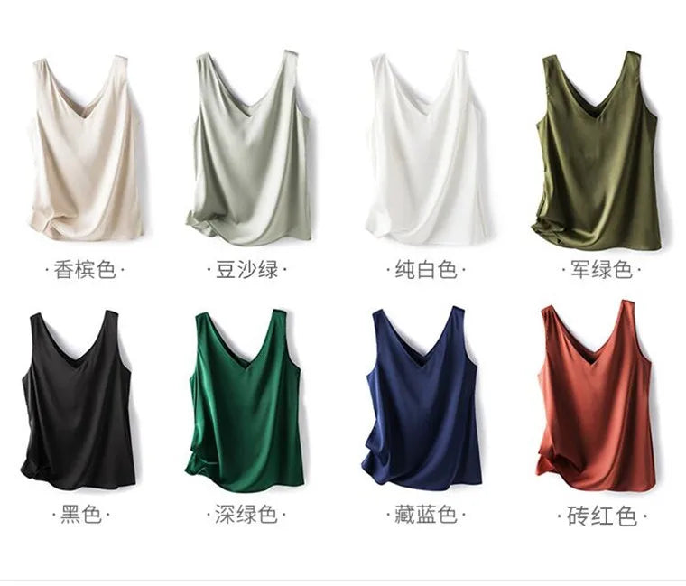 Acetate satin Camisole Women's V-neck Silk Satin vest Top elegant wild Avocado Green white black tank Women Crop Tops