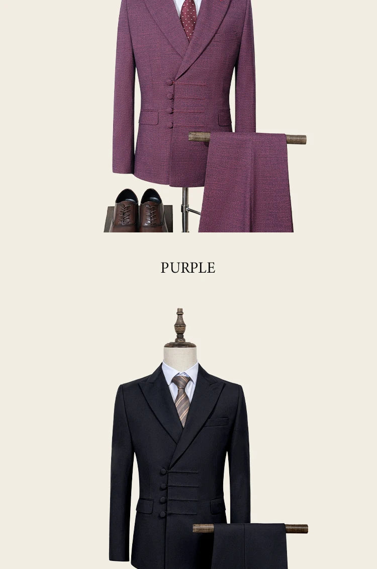 ST Cassy Elegant man suit for wedding peach Slim Fit Double Breasted Multiple buttons Casual Business man 2 piece outfit set