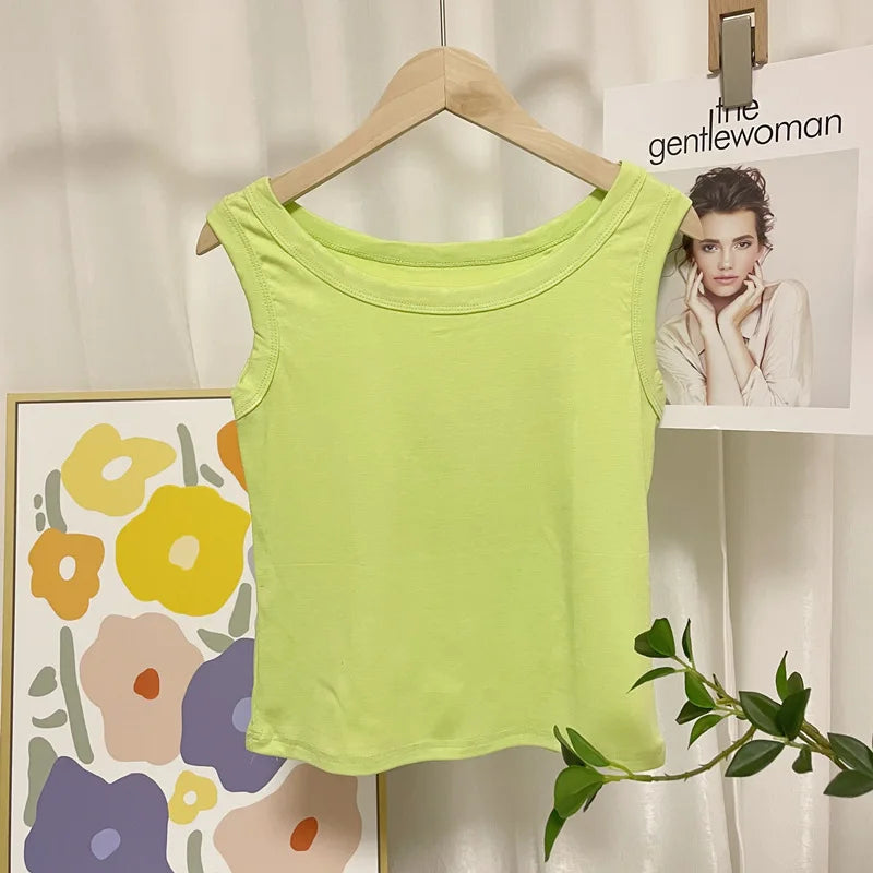 I-Shaped Tank Women Inner Outer Wear Sleeveless Bottoming Shirt Summer Thread Vest Slim-Fit Cover Supernumerary Breast Tops