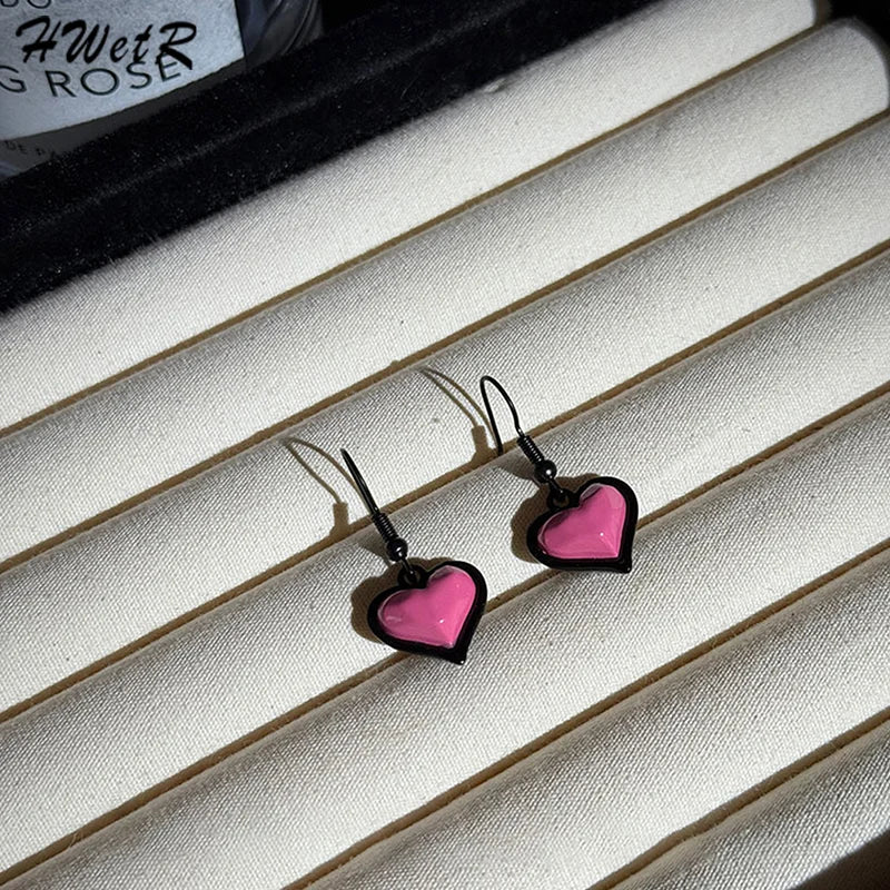New Fashion Trend Pink Heart Pendant Earrings For Women Ear Hooks Jewelry Wedding Party Gift Accessories