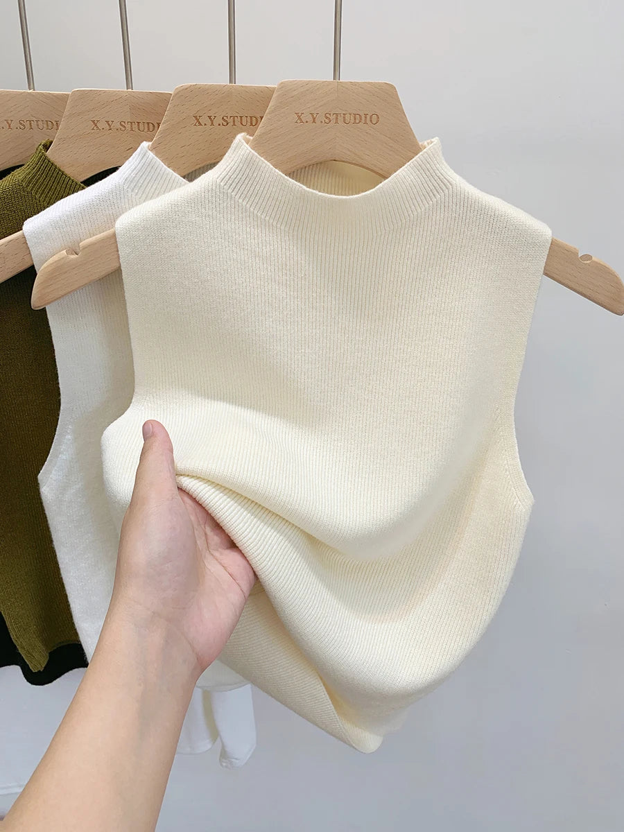 Women Knitted Tank Top Summer Fall Slim Sweater Short Sleeveless Solid Spring Autumn Sweaters Pullovers 2025