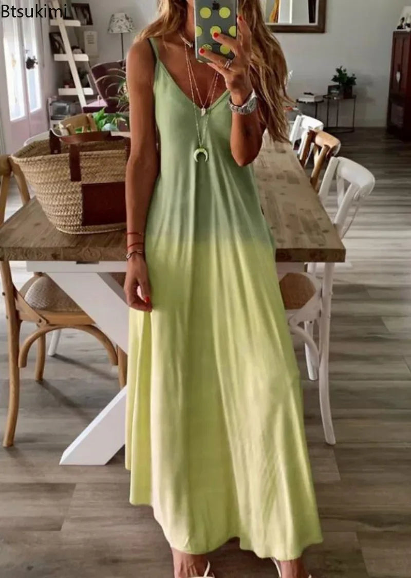Plus Size 4XL 5XL Women's Summer Casual Loose Strap Dress Sexy Beach Boho Maxi Dress Large Size Long Dresses Female Robe Femme