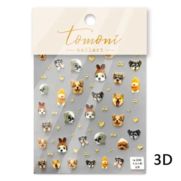 愛らしい犬猫動物ウサギ3Dソフトエンボスレリーフ自己接着ネイルアートステッカーかわいいかわいい子犬子猫スターマニキュアデカール