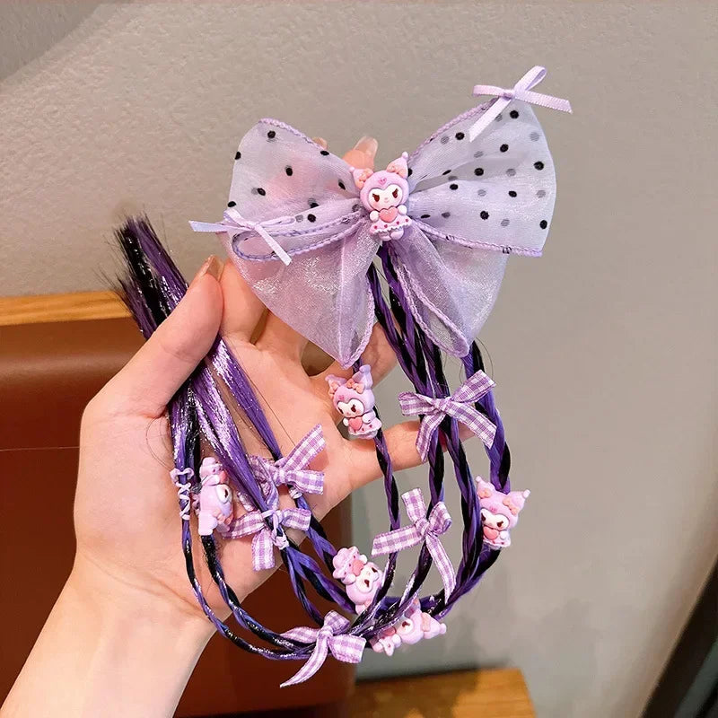 Sanrio cartoon kuromiMy melodyHello kittyCinnamoroll anime wig braid cute sweet cool girl boxing braid hair rope headwear kawaii