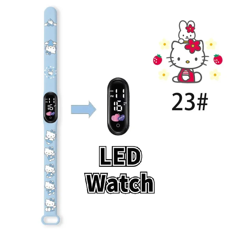 Cartoon Hello Kittys Electronic Led Sports Watch Kawaii Sanrio Kuromi Cinnamoroll Student Child Printing Water Proof Gifts Toys