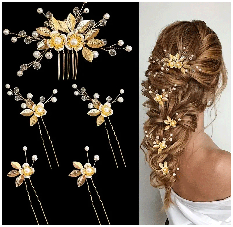 5 Pcs Crystal Luxury Hair Accessories Set Sweet Romantic Women's Bride Party Wedding Accessories Jewelry Hair Clip Hair Comb Set