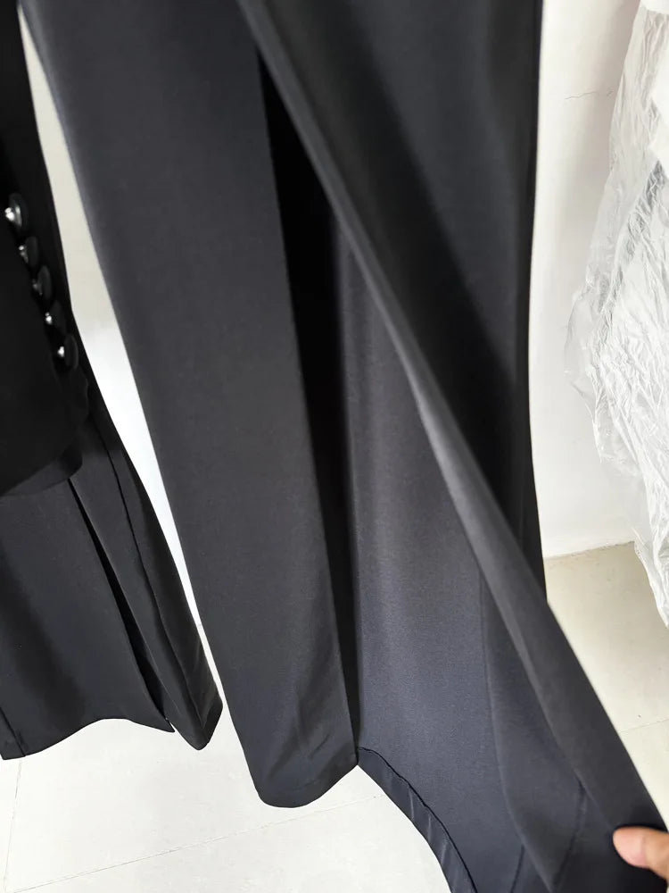 HIGH STREET Newest 2024 Designer Suit Women Beaded Diamonds Stand Collar Single Button Blazer Wide-leg Pants Set 2PCS