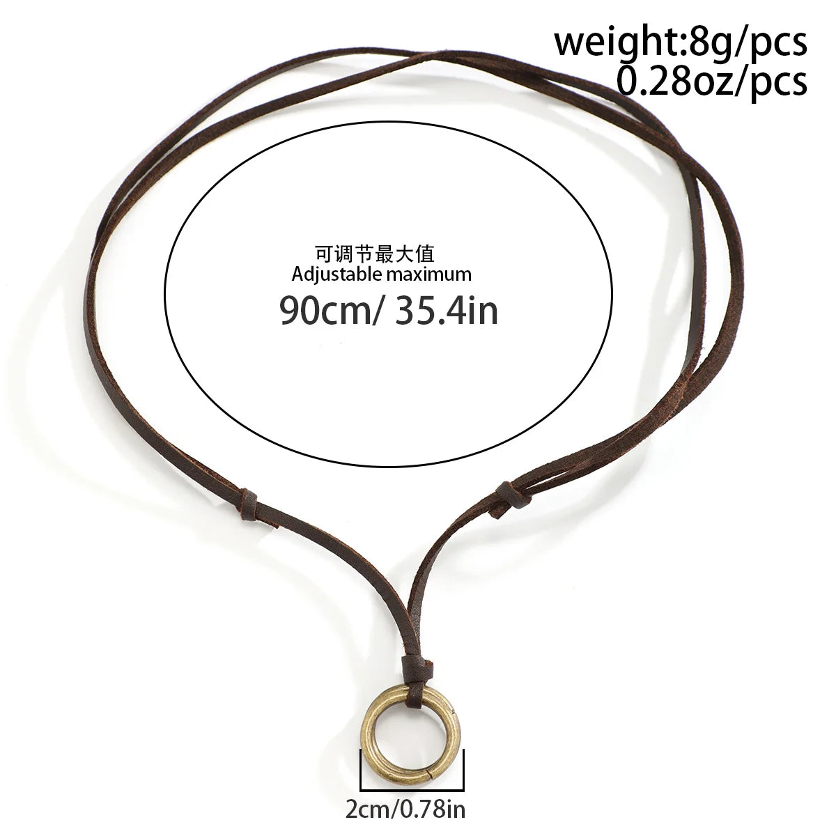 Adjustable Long Rope Chain with Circle Ring Pendant Necklace Men Vintage Jewelry on the Neck Accessories 2023 Fashion Male Gifts