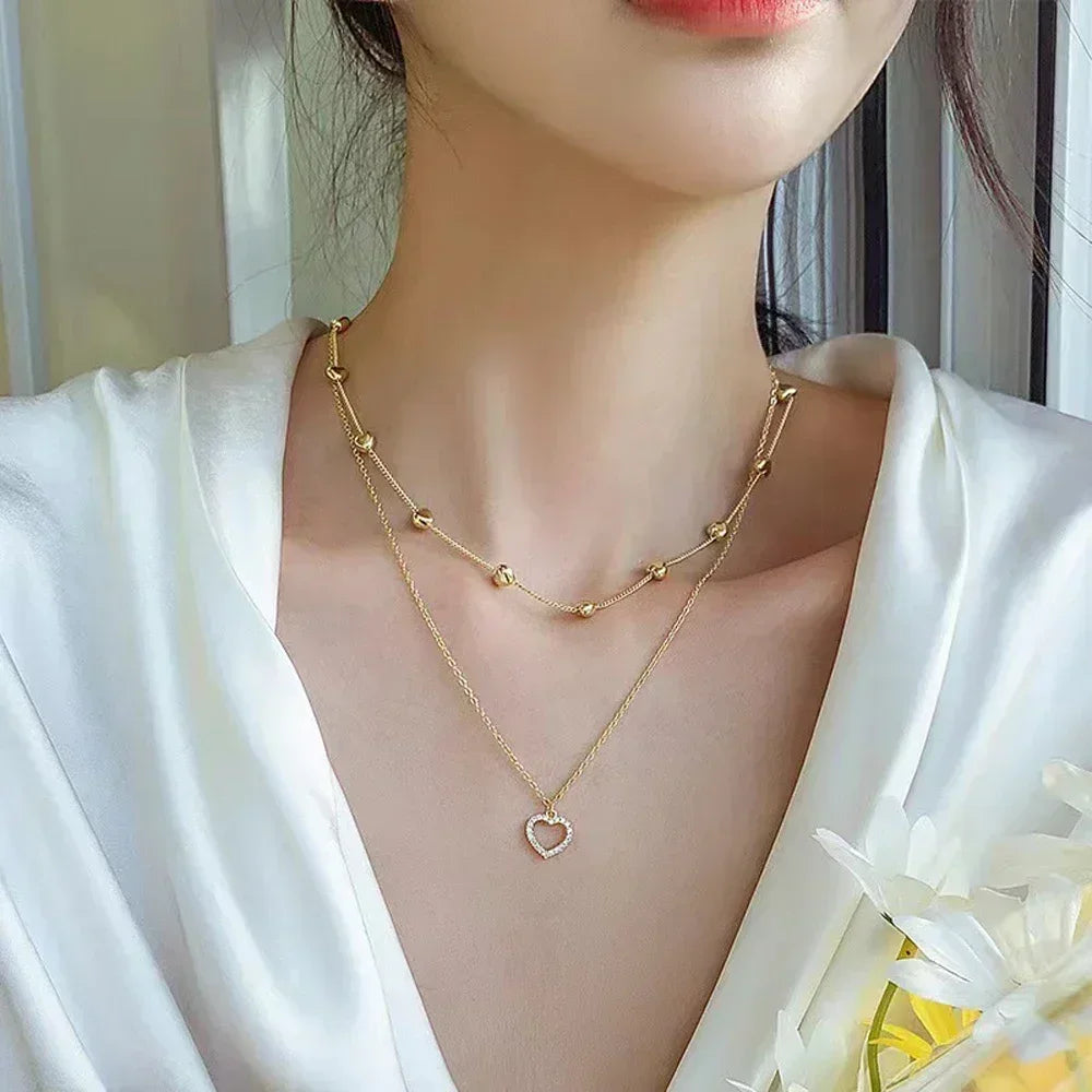 Pearl Dainty Adjustable Double Layer Chain Pendant Necklaces Gold Plated Pearl Tiny Chain Delicate Mother's Valentine Jewelry