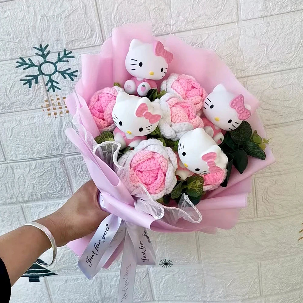 Hello Kitty Cartoon Plush Bouquet Anime Rose Soap Flowers Doll Home Wedding Decoration Christmas Valentine's Day Gift