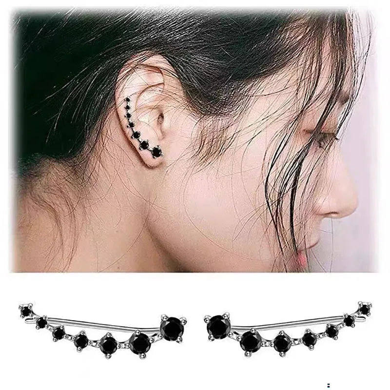 2 Gold Color Black White Gem 6 Rhinestone Ear Clip Earrings Women Simple Fashion Personality Student Girl Party Business Jewelry
