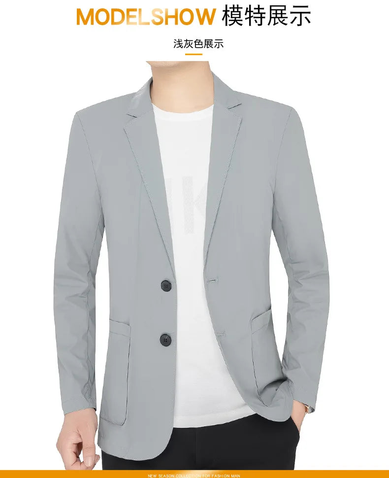 新作夏用男性用薄手日焼け止めブレザージャケット 高品質メンズ通気性速乾ブレザーコート メンズビジネスカジュアルスーツコート
