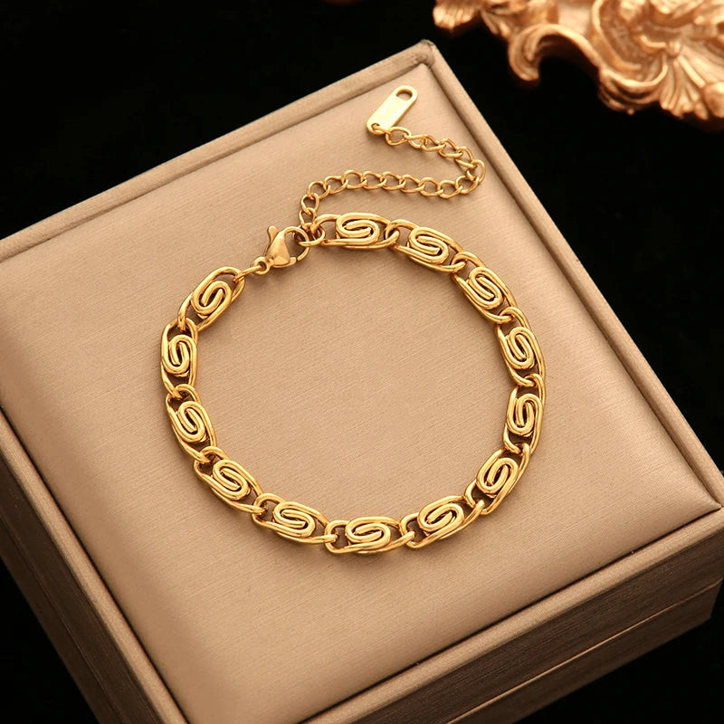 EILIECK 316L Stainless Steel Chains Neckalces Bracelet Jewelry Set For Women Gold Color Metal 18 K Plated Collar Bijoux Gift