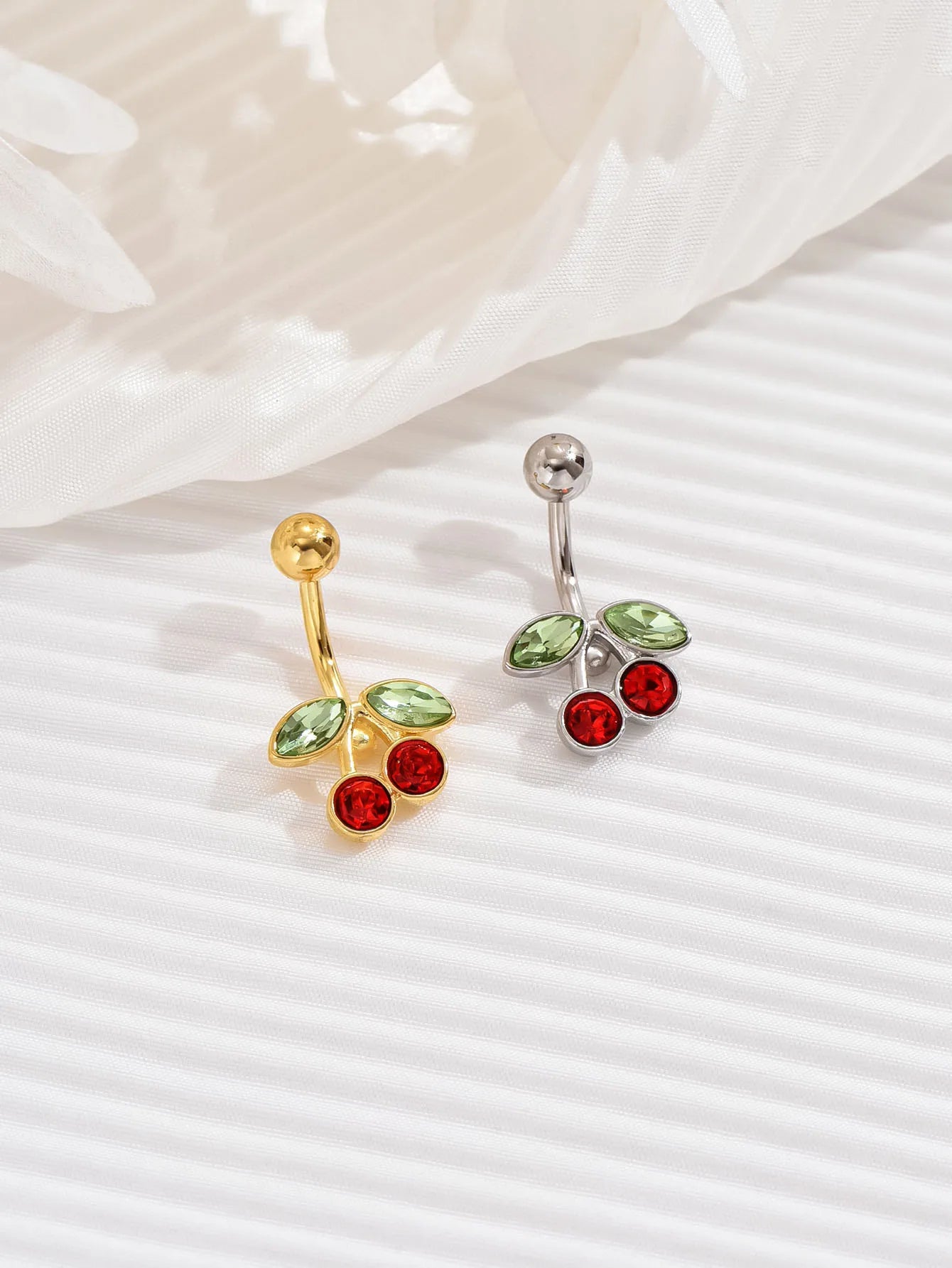 14G Cute Surgical Steel Plated 18K Gold Cherry Belly Button Ring for women Body Belly Piercing Fruit Navel Belly Button Rings