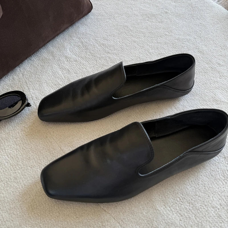 Loafers Woman Genuine leather Comfortable Commuter Work Shoes Fashionable Summer Schoenen Dames Sliders Square Head Flat Shoes