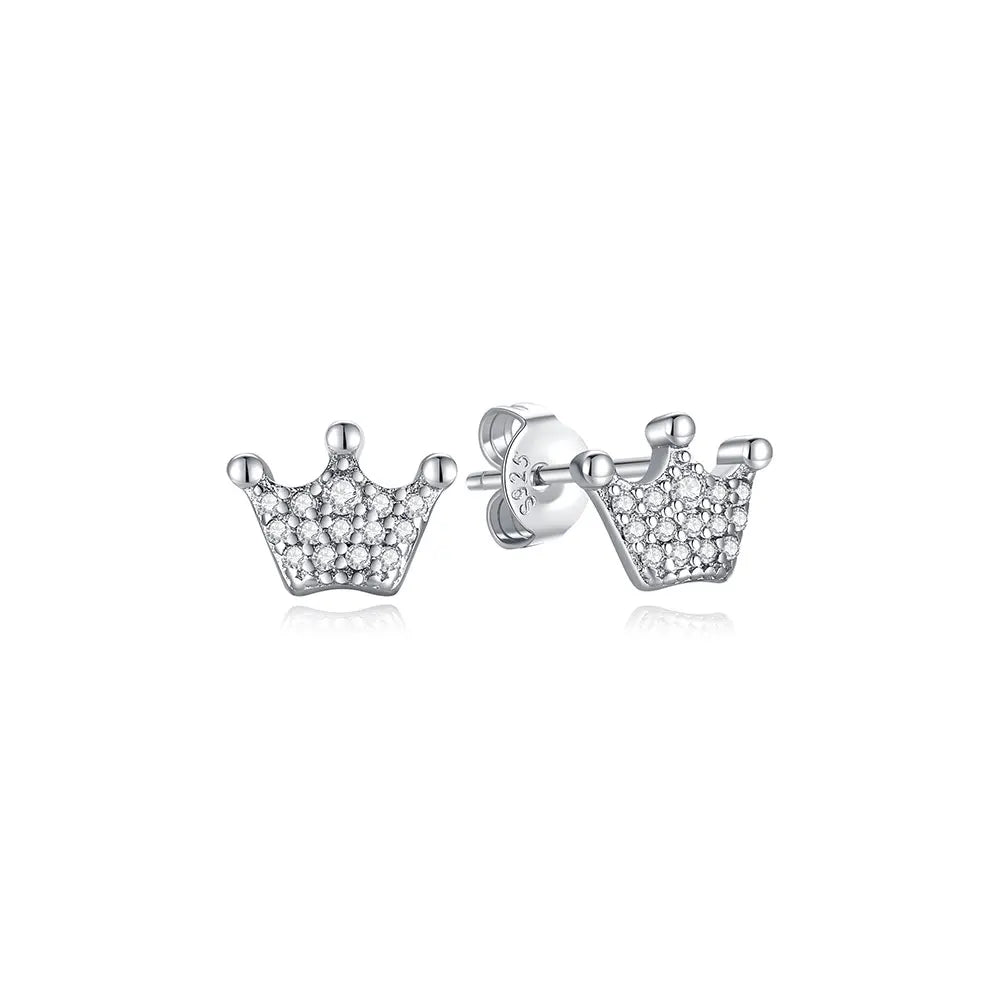 Original 925 Sterling Silver Earrings 2025 Stud Hoop Crystal Earings For Women Rose Gold Crown Heart Infinity Bee Earing Jewelry