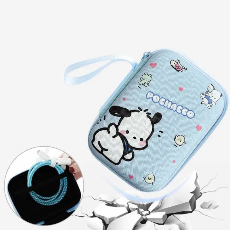Sanrio Hello Kitty Kuromi Data Cable Storage Bag Anime Cartoon Portable Charger Earphone Coin Sorting Case Organizer Carry Box
