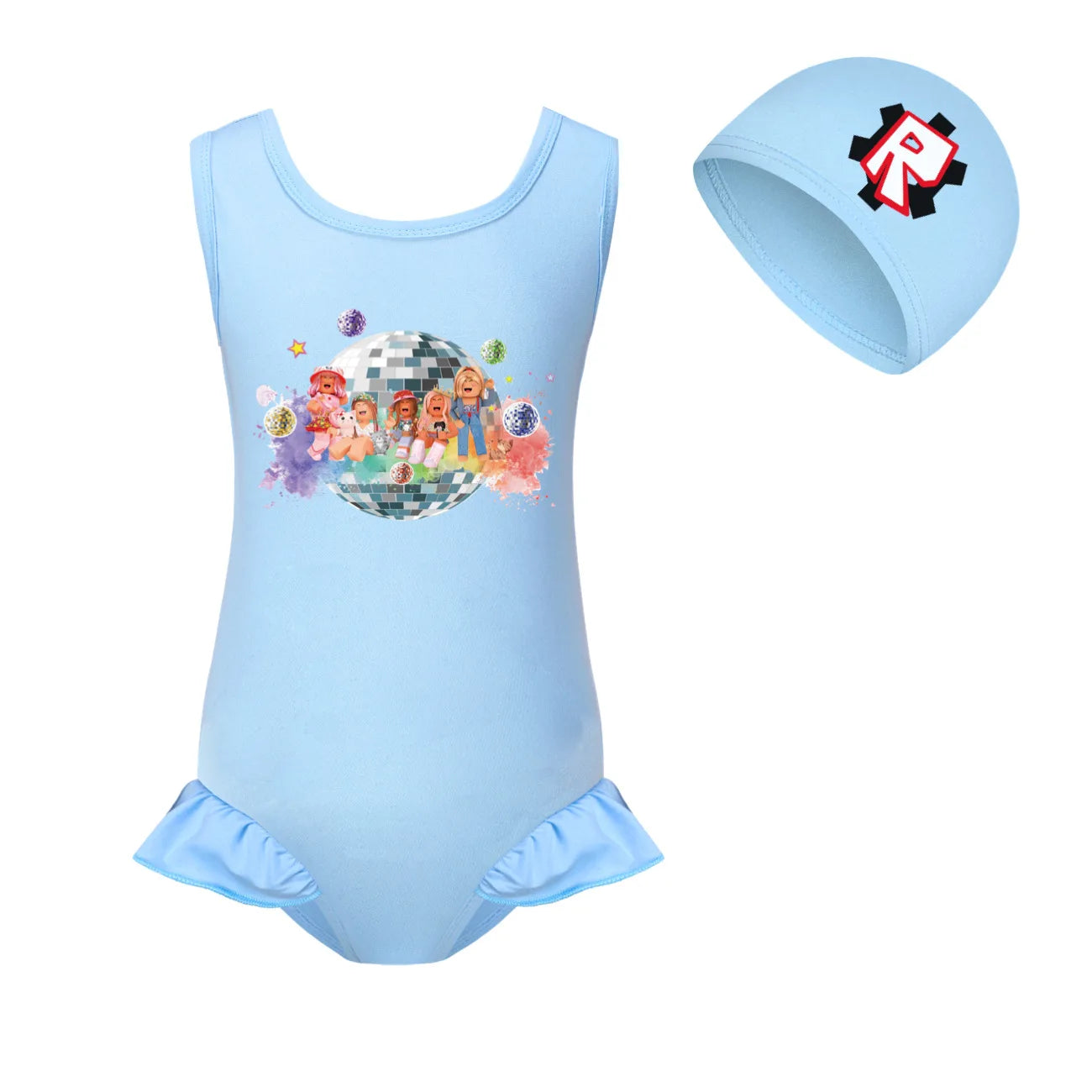 ROBLOX Kids Tie-dye Print One-piece Swimsuit for Teen Girls Pink Swimwears Bathing Suits 2-10 Years Decorative Daily Necessities