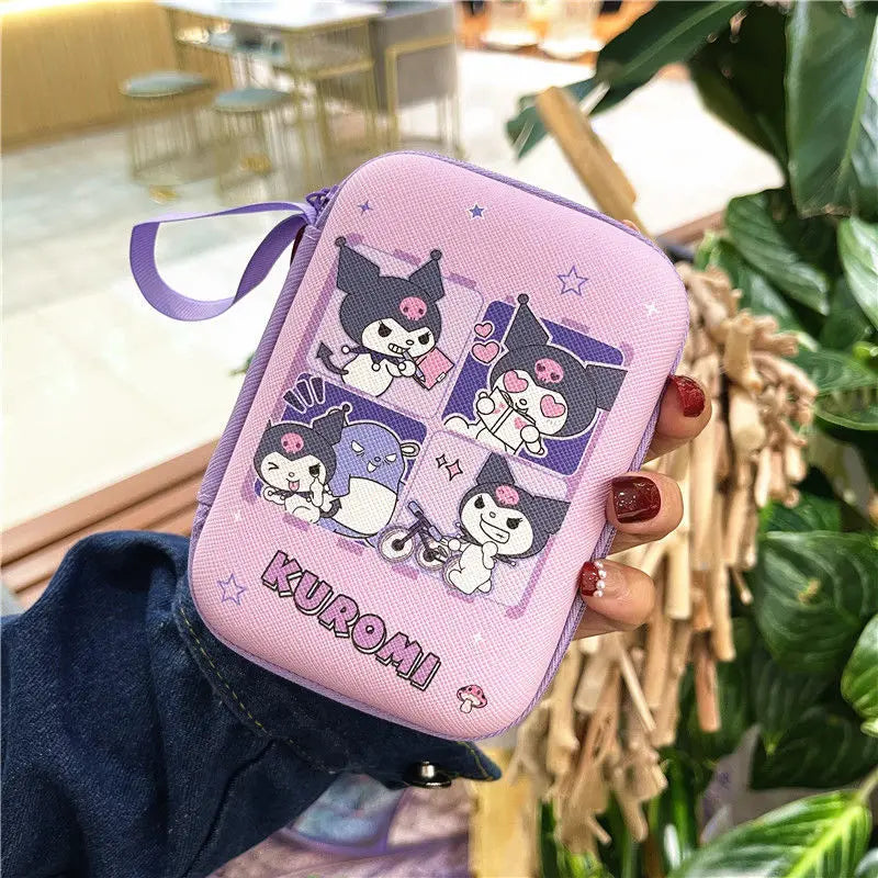 Sanrio Hello Kitty Kuromi Data Cable Storage Bag Anime Cartoon Portable Charger Earphone Coin Sorting Case Organizer Carry Box