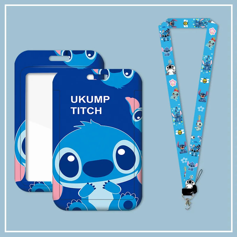 Stitch Cartoon Disney Lanyard Card Sleeve ID Bus Card Work Permit Card Sleeve Cute Student Cartoon Neck Strap Hang Rope Lariat