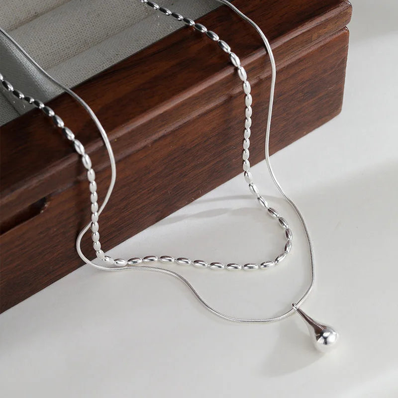 925 Sterling Silver Simple Design Drop Pendant Necklace for Women Double Collar Chain Fashion Fine Jewelry Gifts