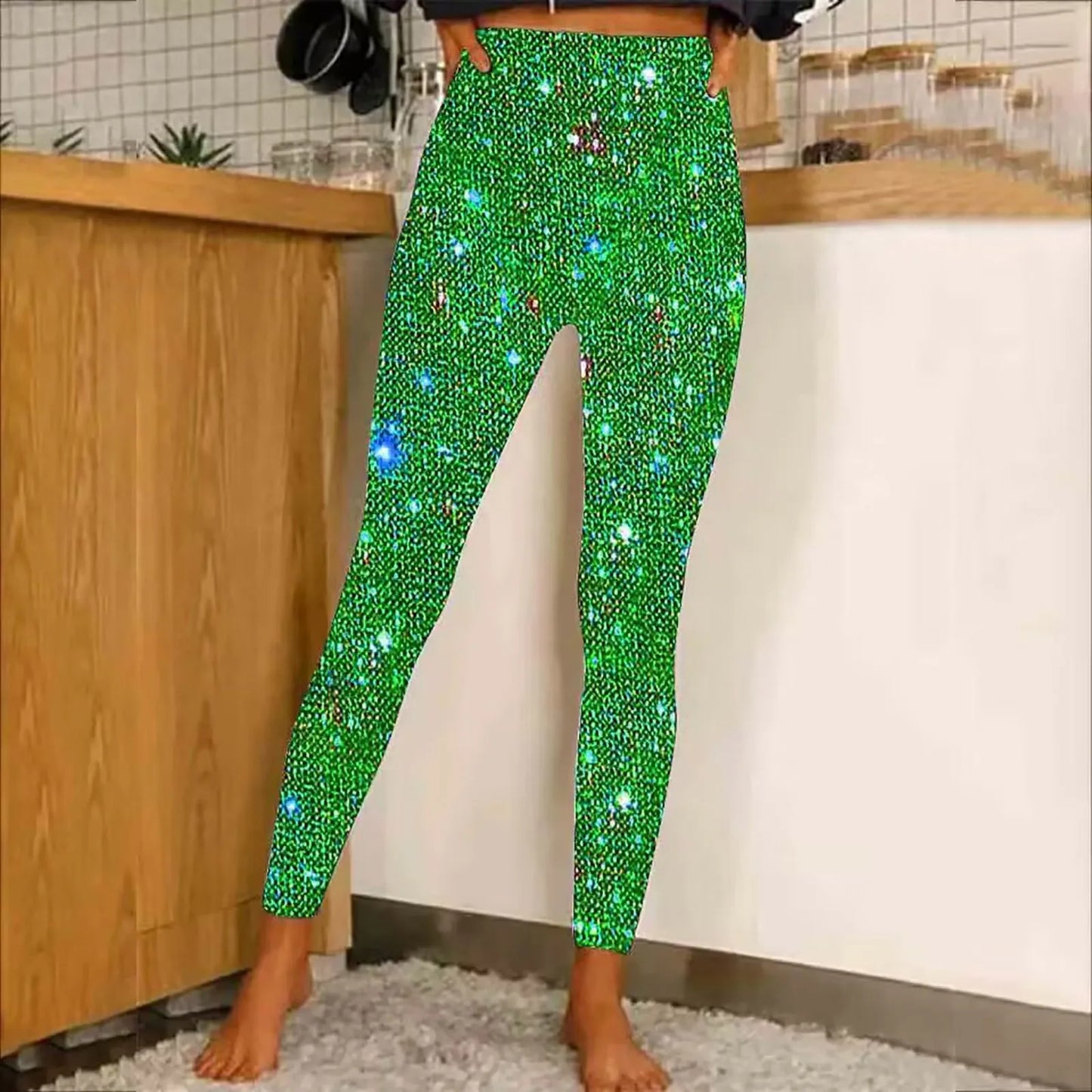 レディーススパンコールレギンス ハイウエストボトムパンツ ファッションハイウエストパーティーナイトクラブレギンス セクシーレディーススリムロングパンツ